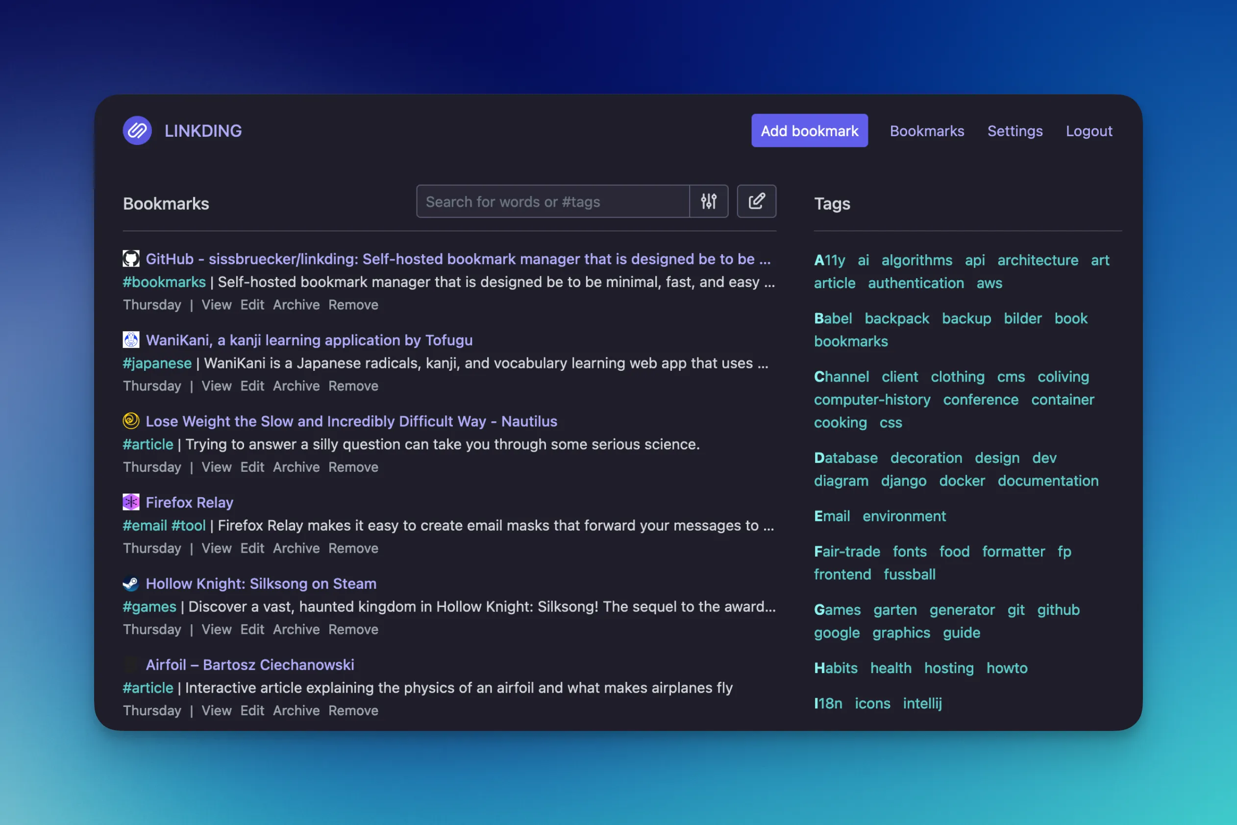 Interface de Linkding avec l'extension Raycast
