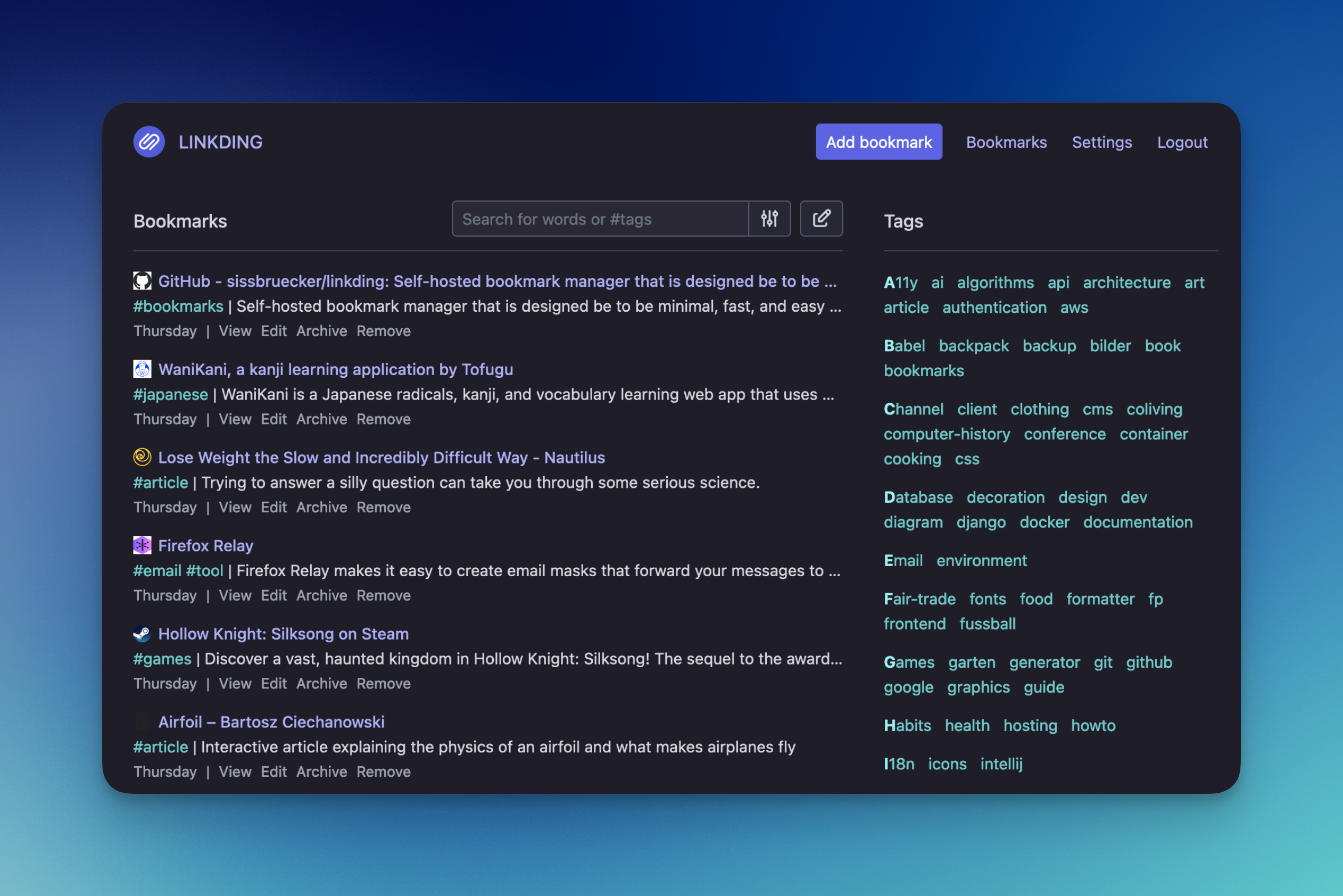 Interface de Linkding avec l'extension Raycast