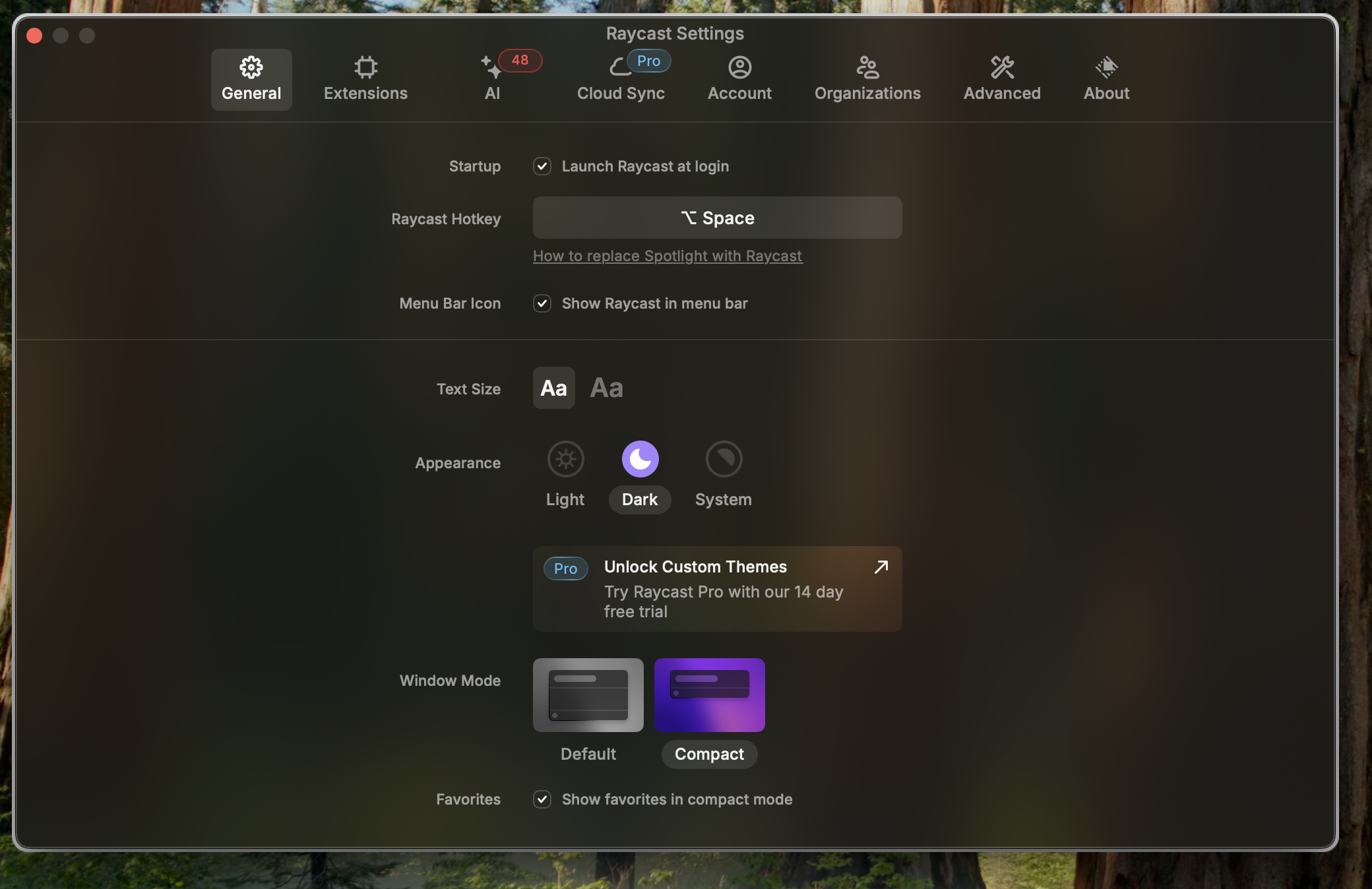 Raycast settings